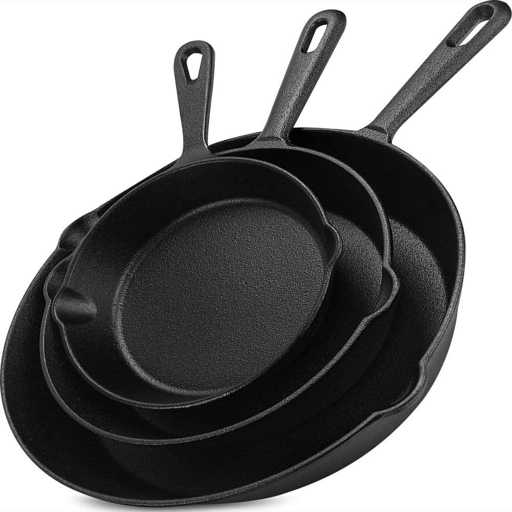 Sartenes Utopia Kitchen 3 Unidades Hierro Fundido Pre Sazonadas 15.24, 20.32 Y 25.40 Cm Cocción Perfecta