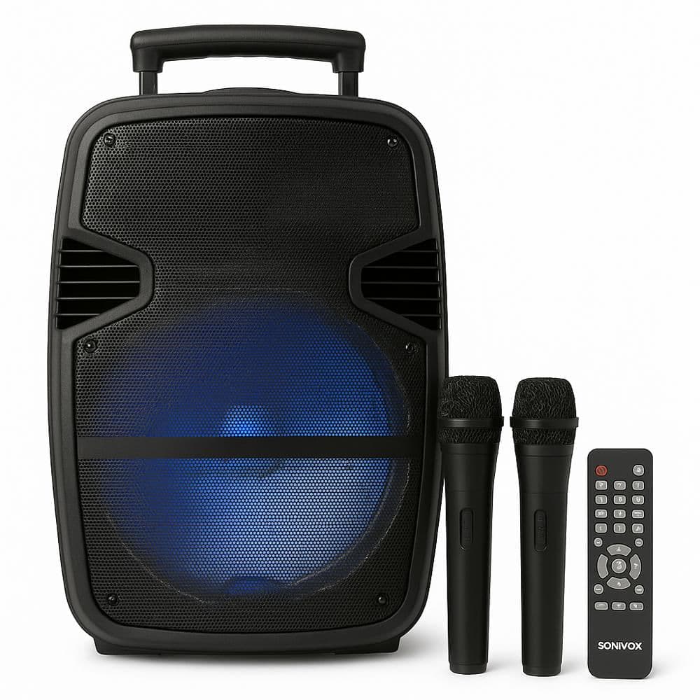 Cabina Parlante Activa Sonivox 15 Pulgadas Recargable + Tripode + 2 Microfonos
