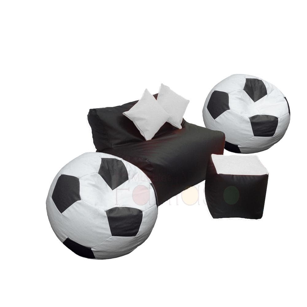 Sala Puff Balones Cuerotex Blanco/Negro Muebles Fantasia