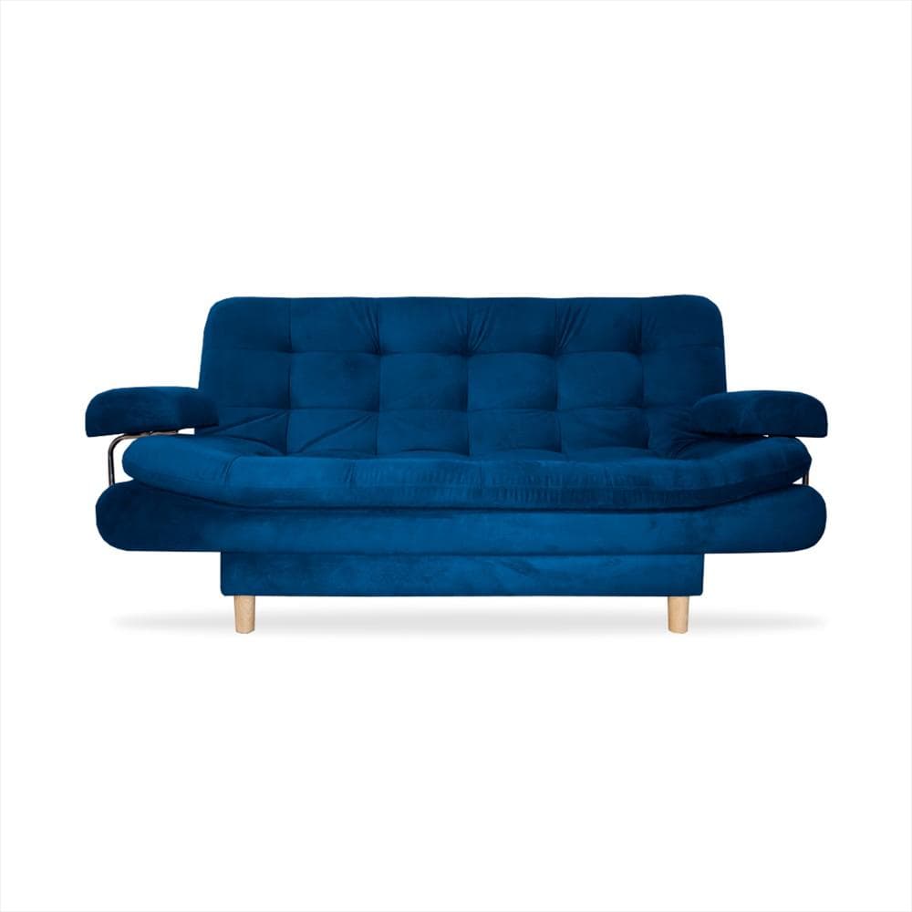 Sofa Cama Keller Con Brazos Azul Petroleo + Cojines