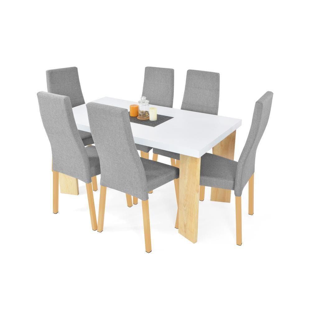 Comedor 6 Puestos Sevilla Con Sillas Cairo Plata En Tela