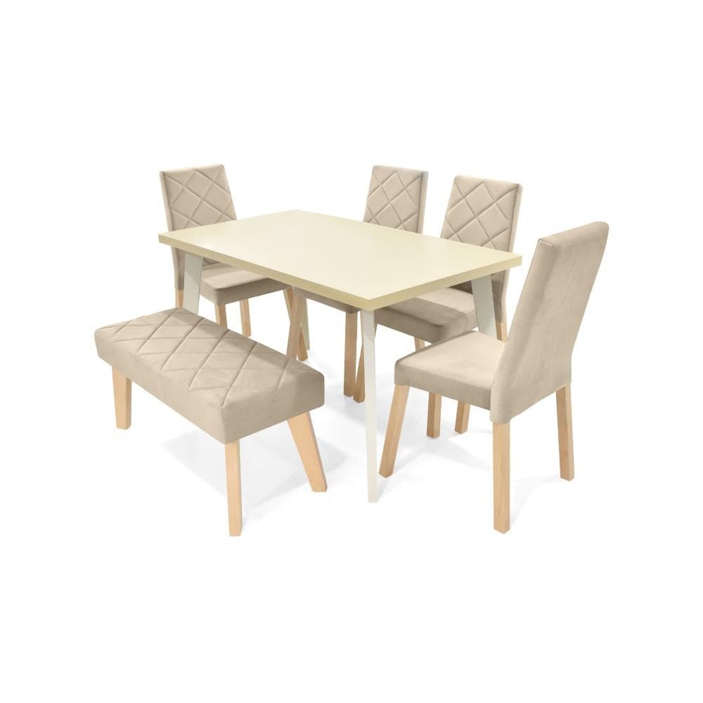Comedor Liverpool 6 Puestos Y Butaco Tela Taupe
