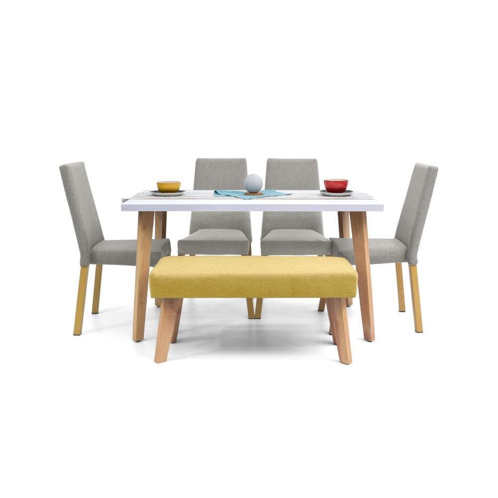 Comedor 6 Puestos Oregon 4 Viena Taupe + Banca Mostaza Tela