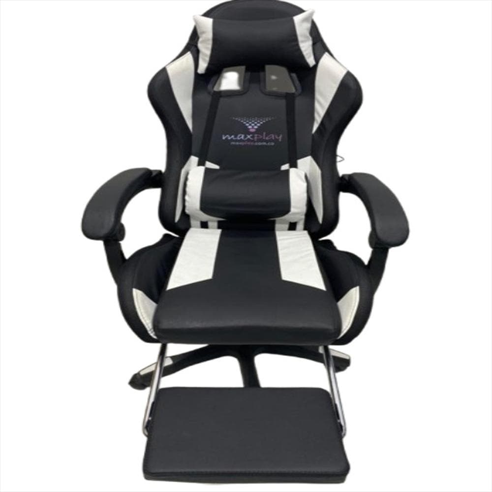Silla Gamer Vibracion Lumbar Negro Blanco Con Reposapies