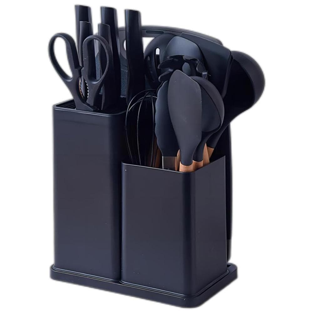 Set Utensilios Cocina En Silicona Y Juegos De Cuchillos 19Pc Negro