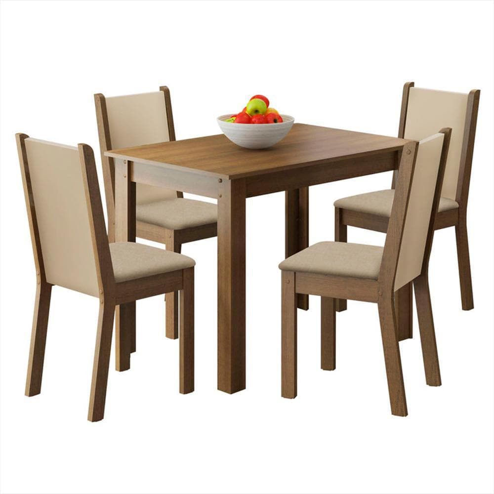 Juego De Comedor Cintia Con 4 Sillas Marron/Crema/Beige
