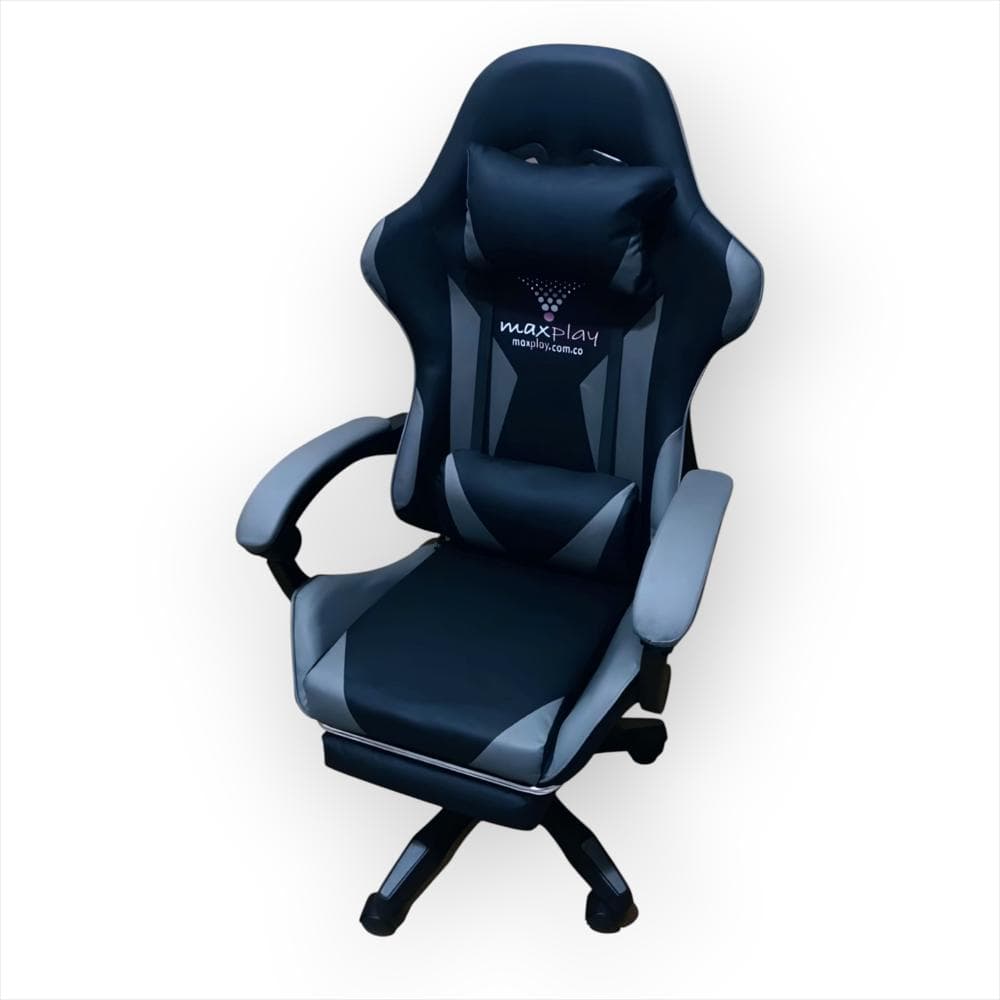 Silla Gamer Negro Gris Masajeador Lumbar, Reposapies